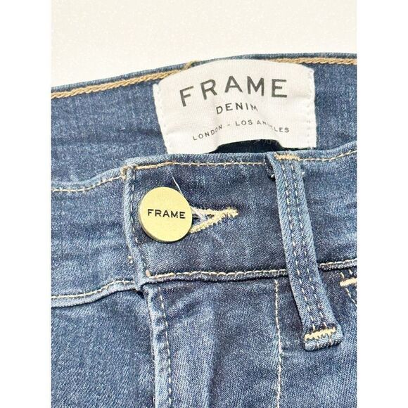 Frame Le High Skinny Multi Tape Stripe Skinny Jeans Raw Hem Dark Wash Size 24 - Picture 8 of 13
